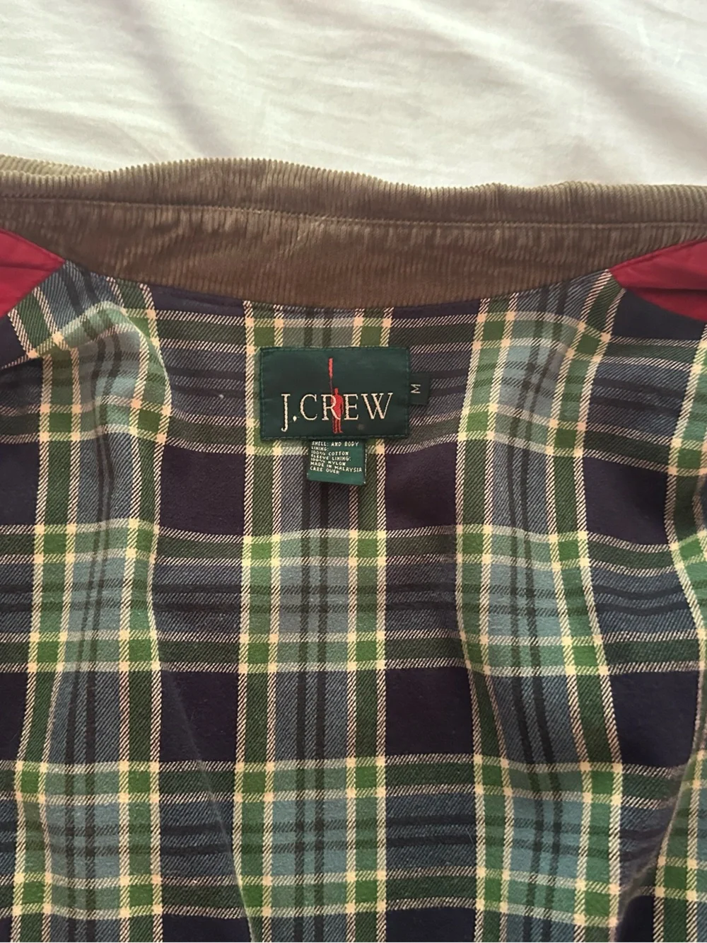 J. Crew Vintage Mens Red Barn Jacket with Brown Corduroy Collar - Size Medium